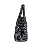 Chanel Small Kelly Shopper Black, White & Silver Sequin Tweed Brushed Gold Hardware