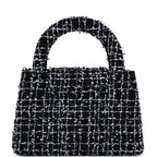 Chanel Small Kelly Shopper Black, White & Silver Sequin Tweed Brushed Gold Hardware
