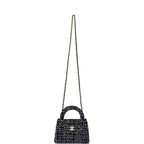 Chanel Small Kelly Shopper Black, White & Silver Sequin Tweed Brushed Gold Hardware