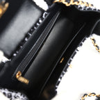 Chanel Small Kelly Shopper Black, White & Silver Sequin Tweed Brushed Gold Hardware