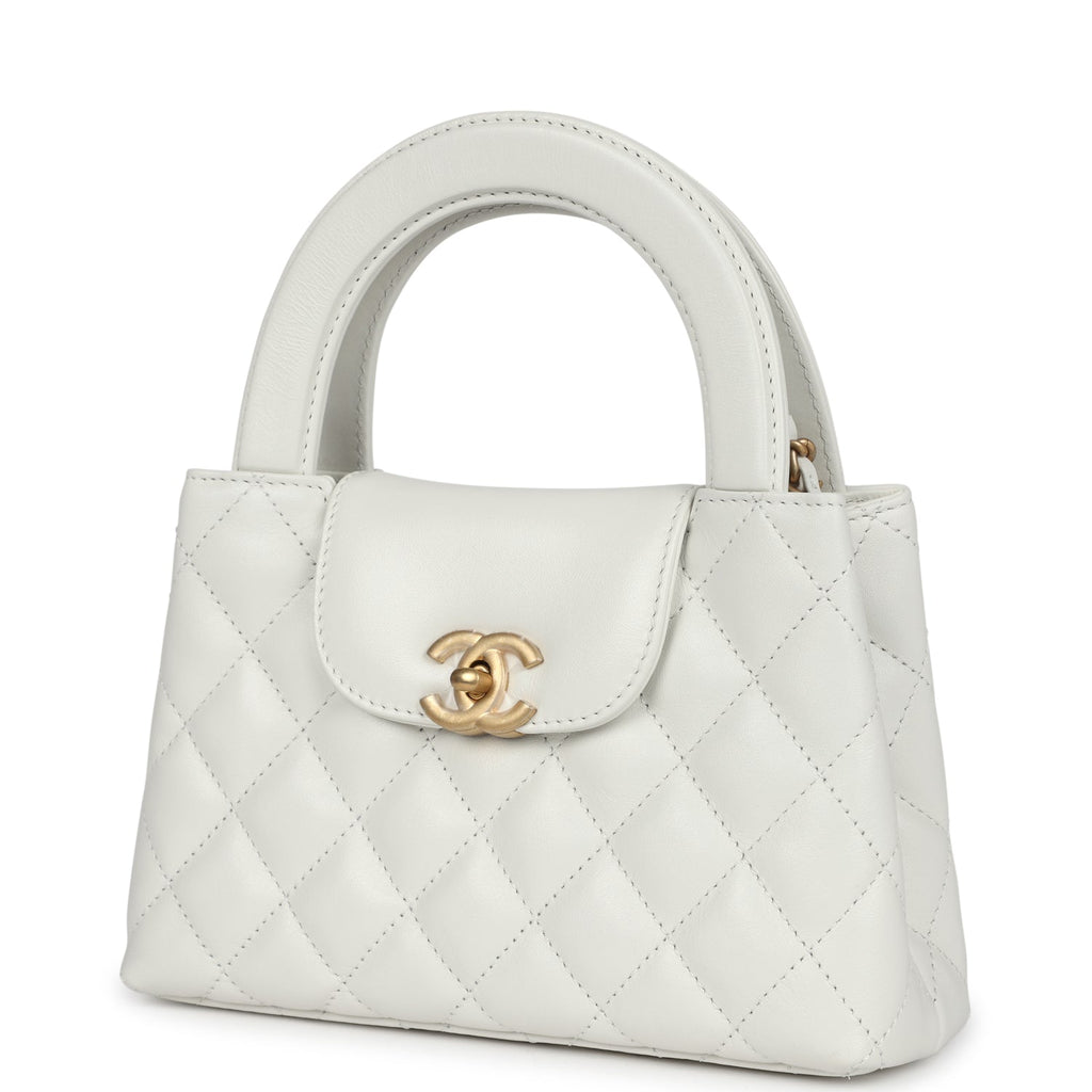 Chanel Small Kelly Shopper White Shiny Aged Calfskin Brushed Gold Hardware