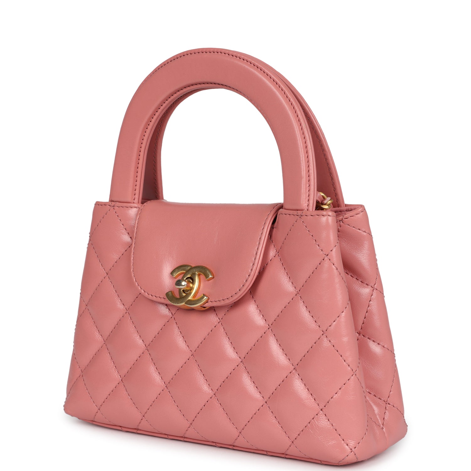 Chanel Small Kelly Shopper Pink Shiny Aged Calfskin Brushed Gold Hardware