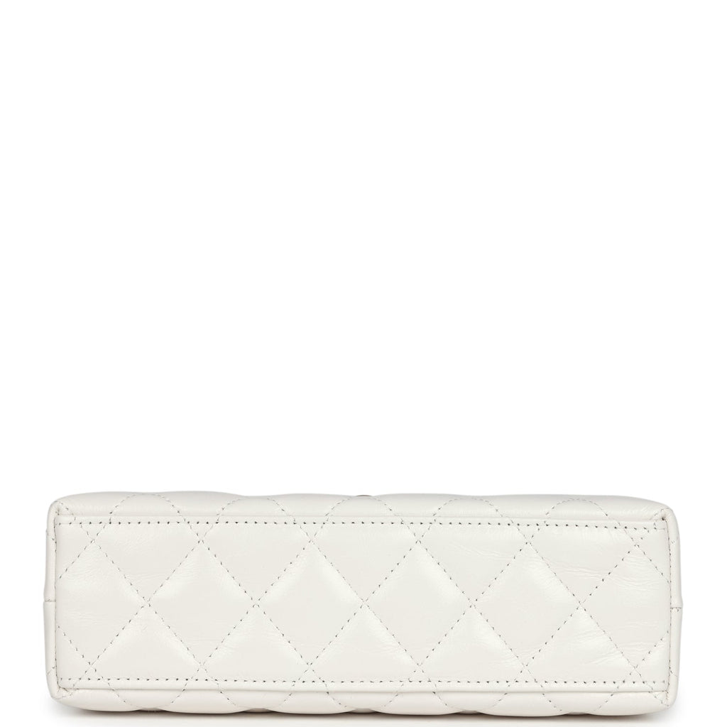 Chanel Small Kelly Shopper White Shiny Aged Calfskin Brushed Gold Hardware