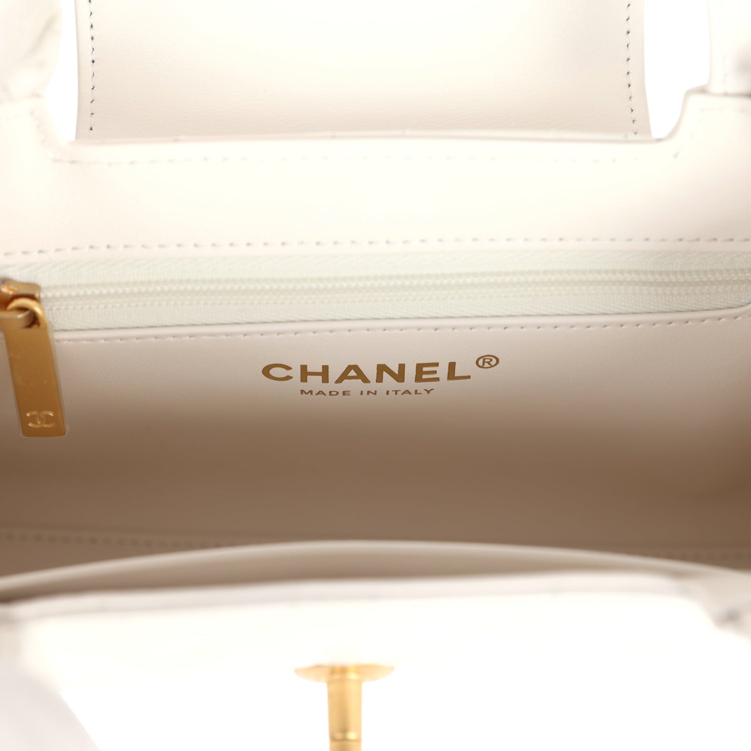 Chanel Small Kelly Shopper White Shiny Aged Calfskin Brushed Gold Hardware