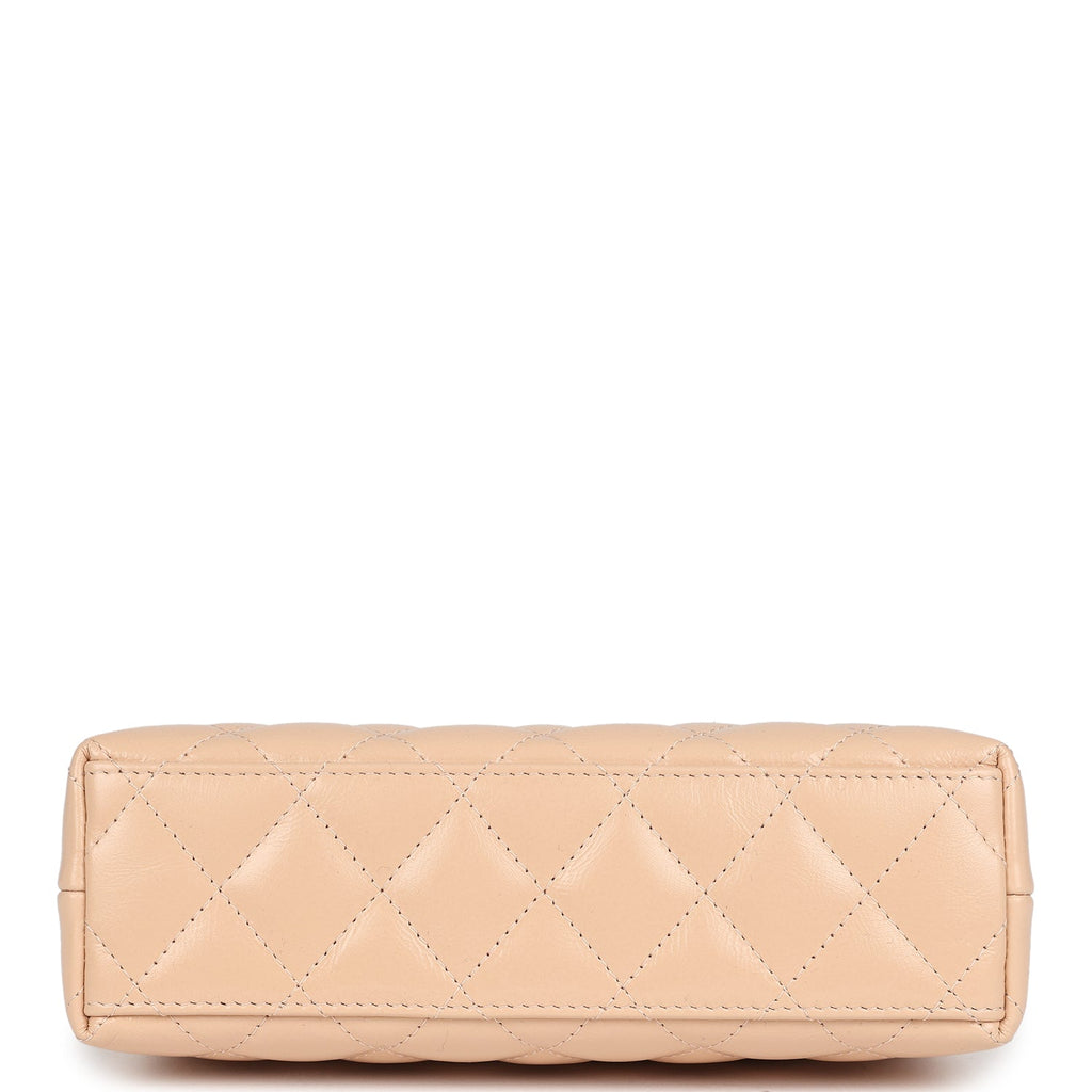 Chanel Small Kelly Shopper Beige Shiny Aged Calfskin Brushed Gold Hardware