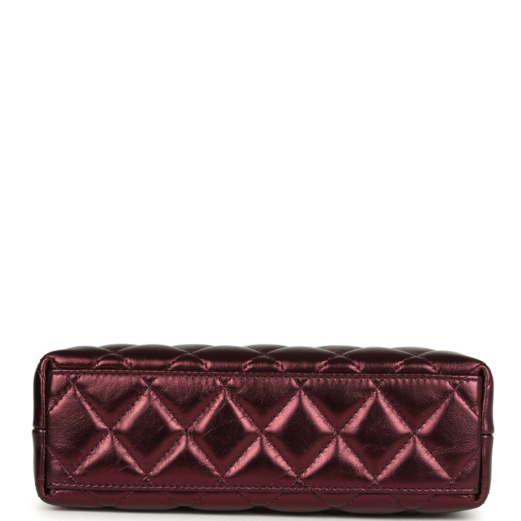 Chanel Small Kelly Shopper Metallic Burgundy Calfskin Brushed Gold Hardware