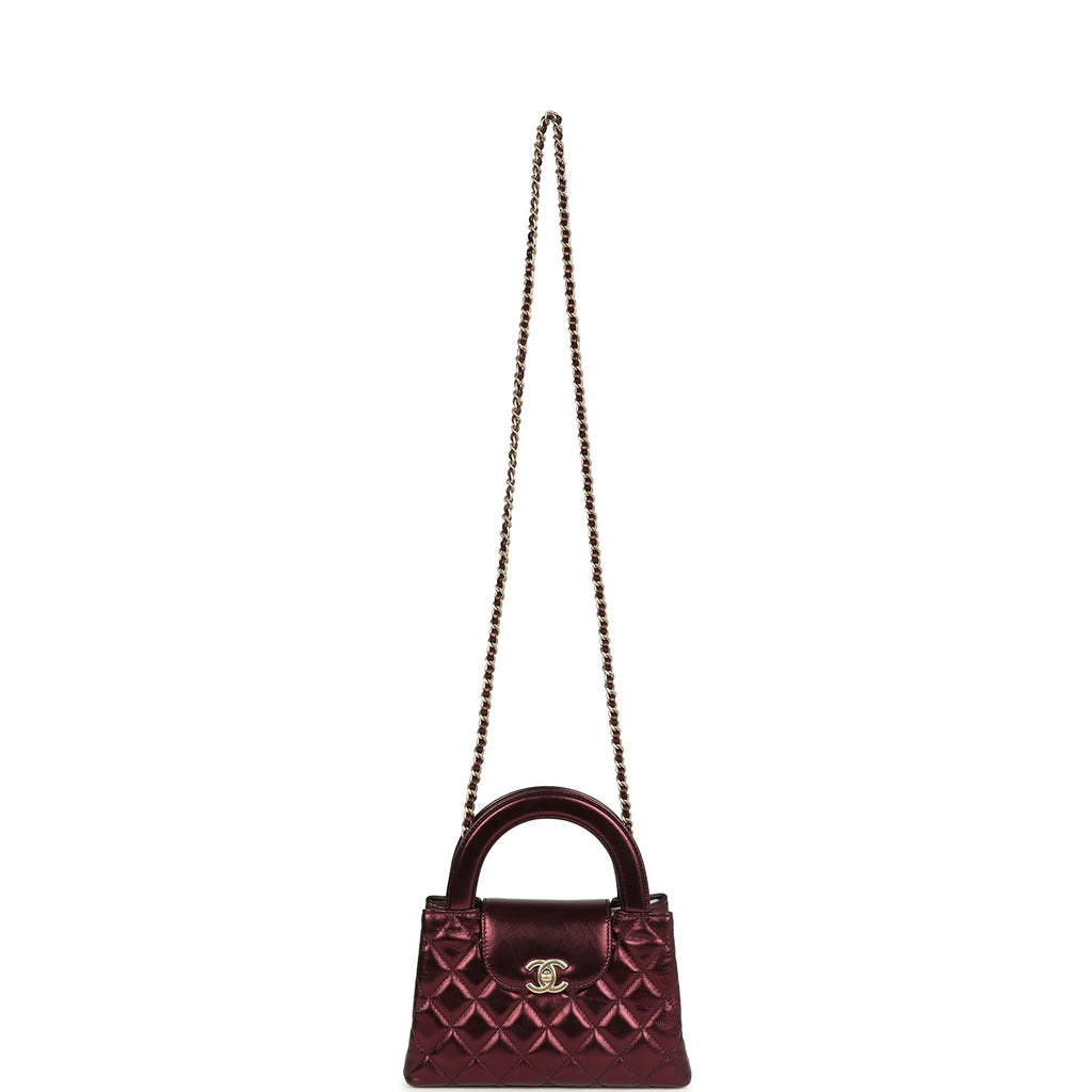 Chanel Small Kelly Shopper Metallic Burgundy Calfskin Brushed Gold Hardware