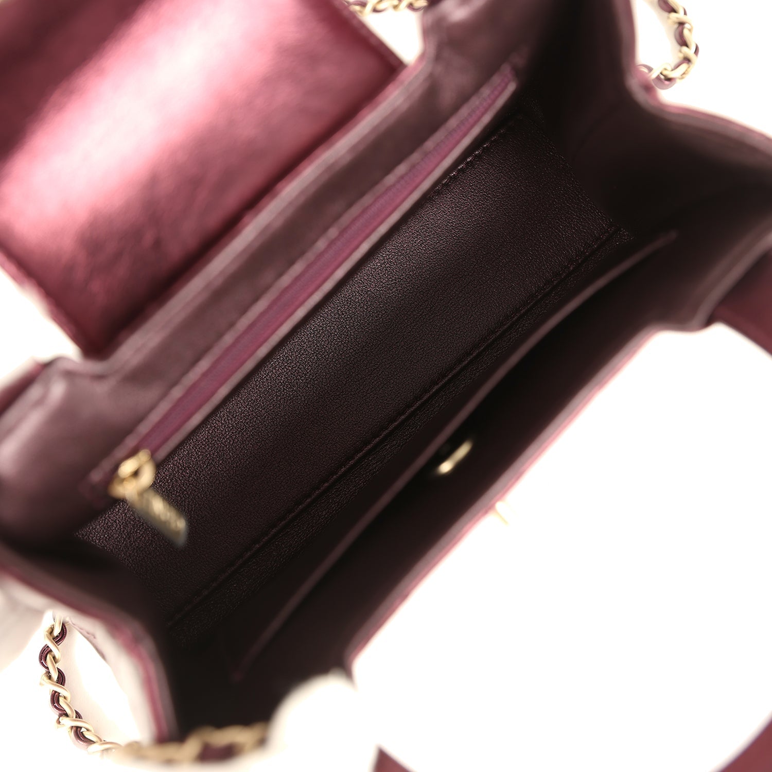Chanel Small Kelly Shopper Metallic Burgundy Calfskin Brushed Gold Hardware