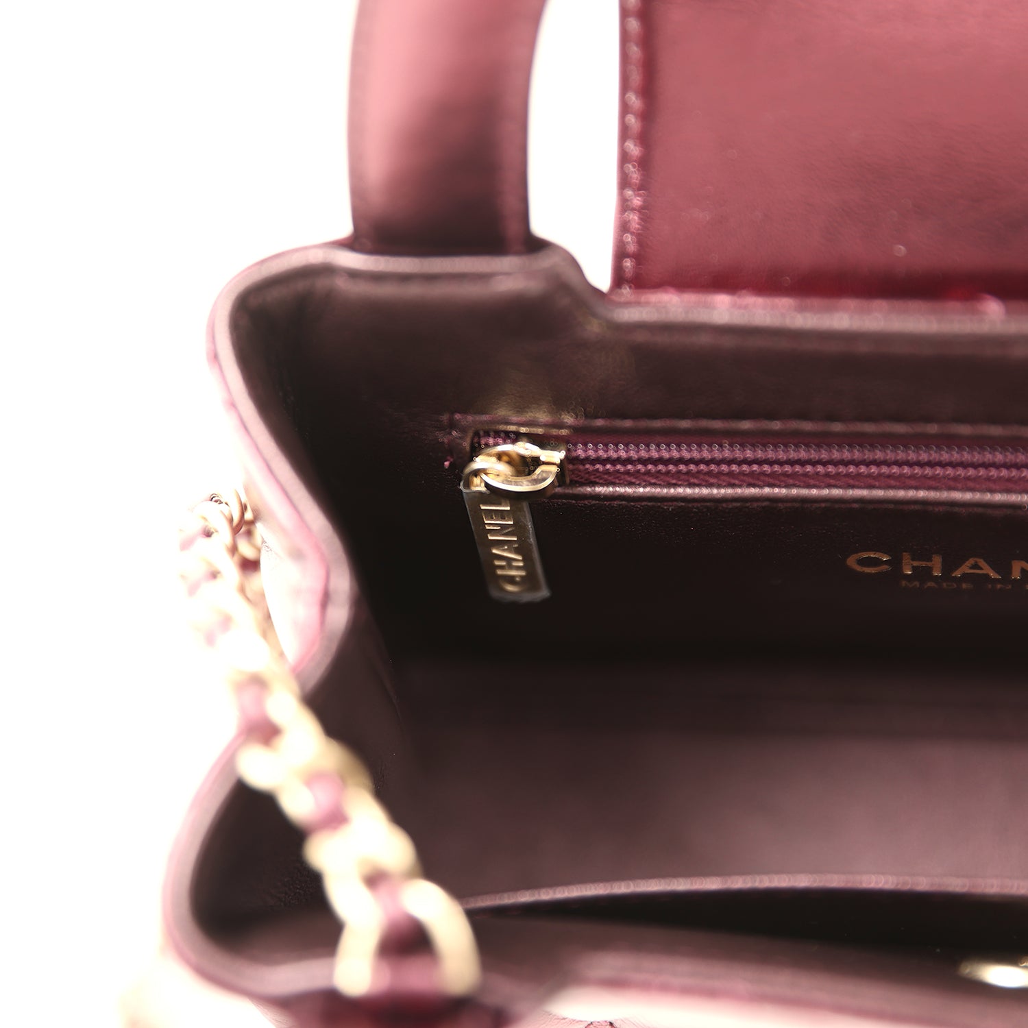 Chanel Small Kelly Shopper Metallic Burgundy Calfskin Brushed Gold Hardware