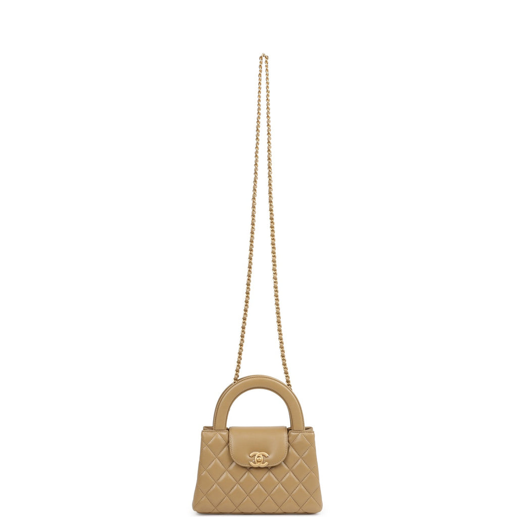 Chanel Small Kelly Shopper Dark Beige Shiny Lambskin Antique Gold Hardware