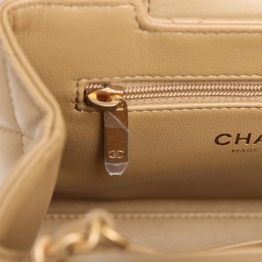 Chanel Small Kelly Shopper Dark Beige Shiny Lambskin Antique Gold Hardware