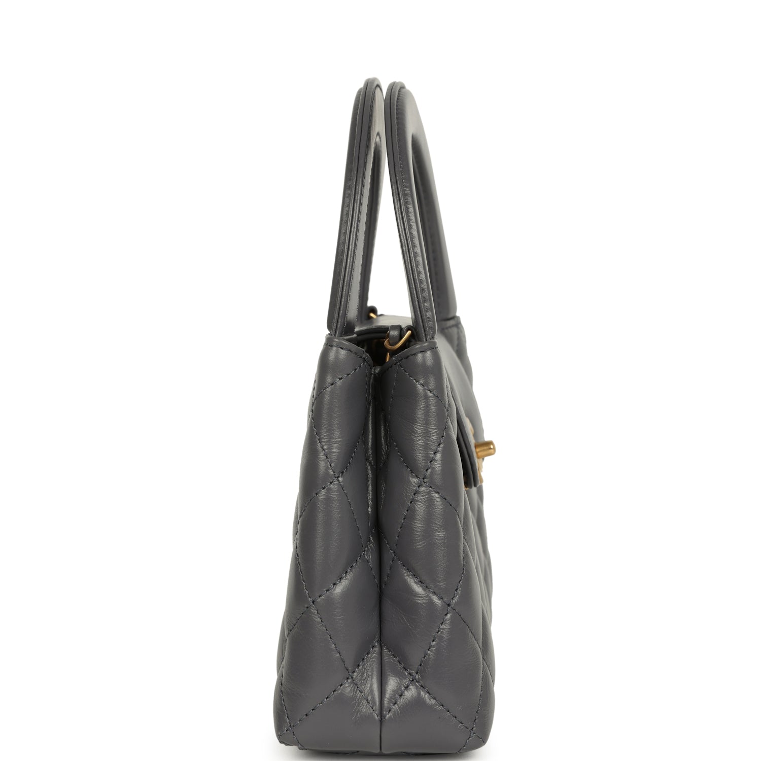 Chanel Small Kelly Shopper Grey Shiny Aged Calfskin Brushed Gold Hardware