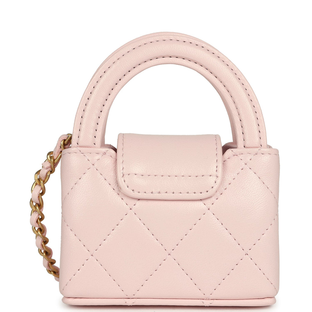 Chanel Nano Kelly Bag Charm Light Pink Shiny Lambskin Brushed Gold Hardware