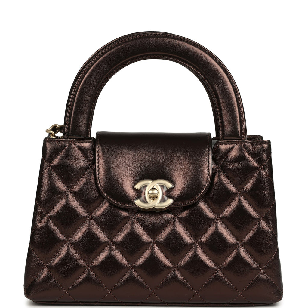 Chanel Small Kelly Shopper Metallic Dark Bronze Calfskin Brushed Light Gold Hardware