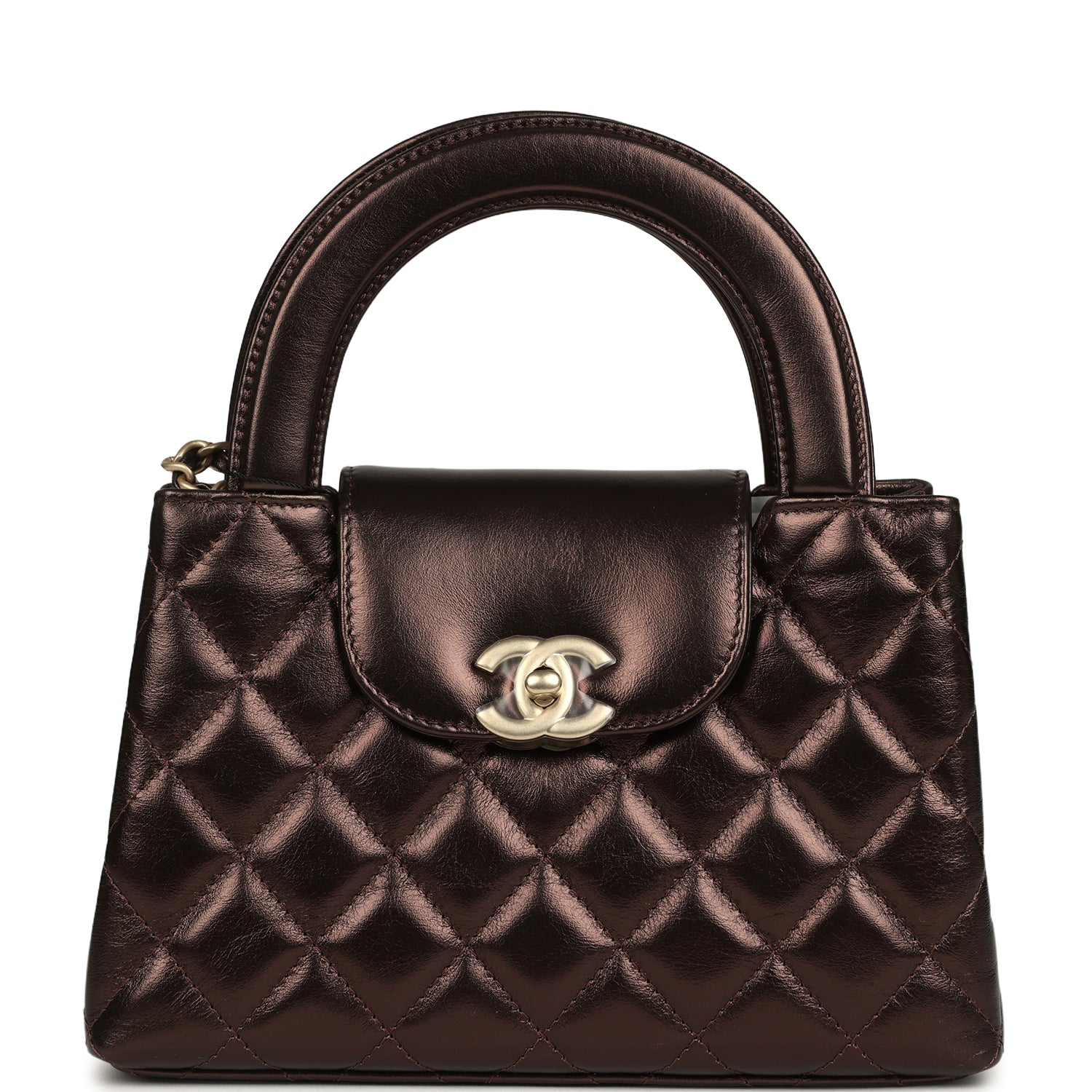 Chanel Small Kelly Shopper Metallic Dark Bronze Calfskin Brushed Light Gold Hardware