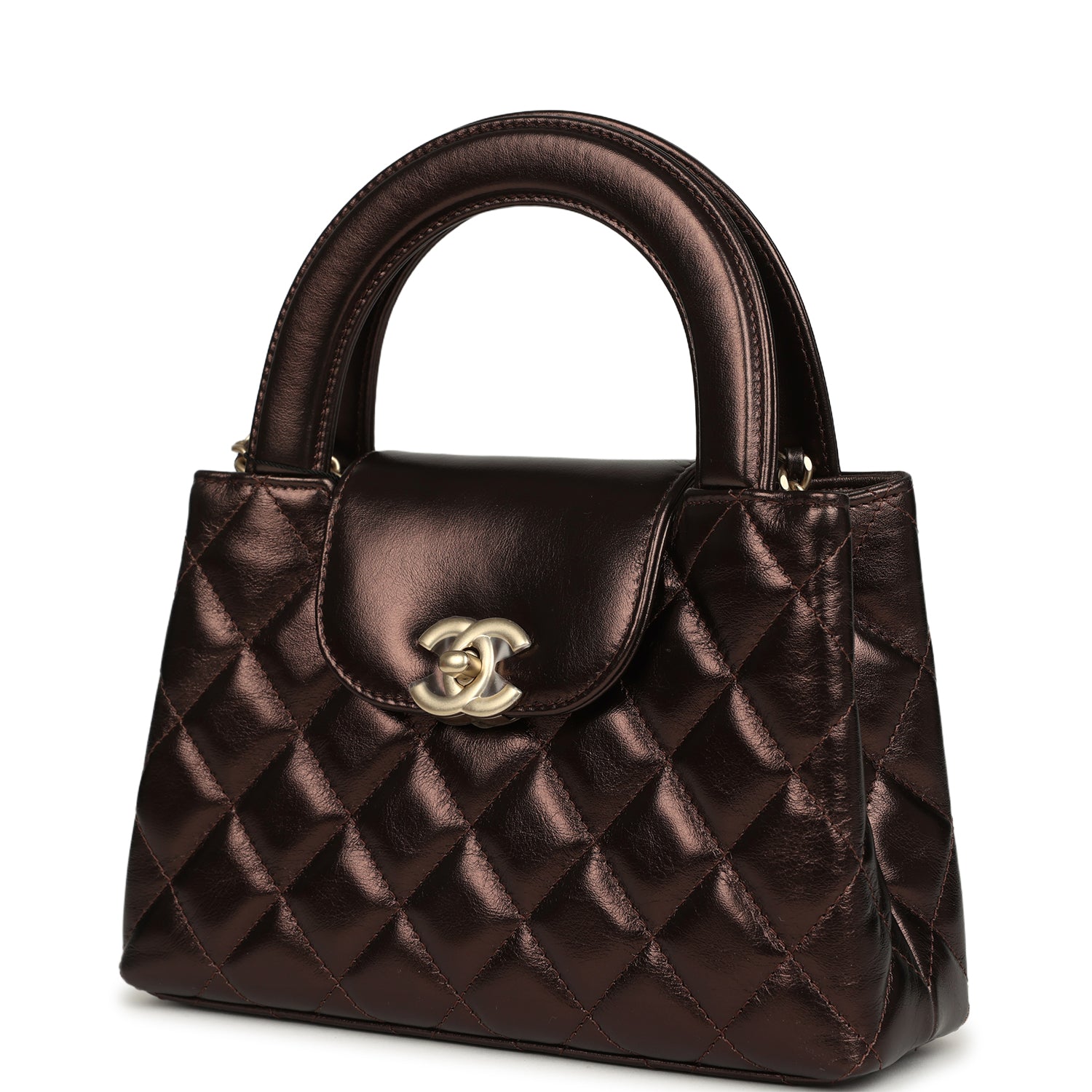 Chanel Small Kelly Shopper Metallic Dark Bronze Calfskin Brushed Light Gold Hardware