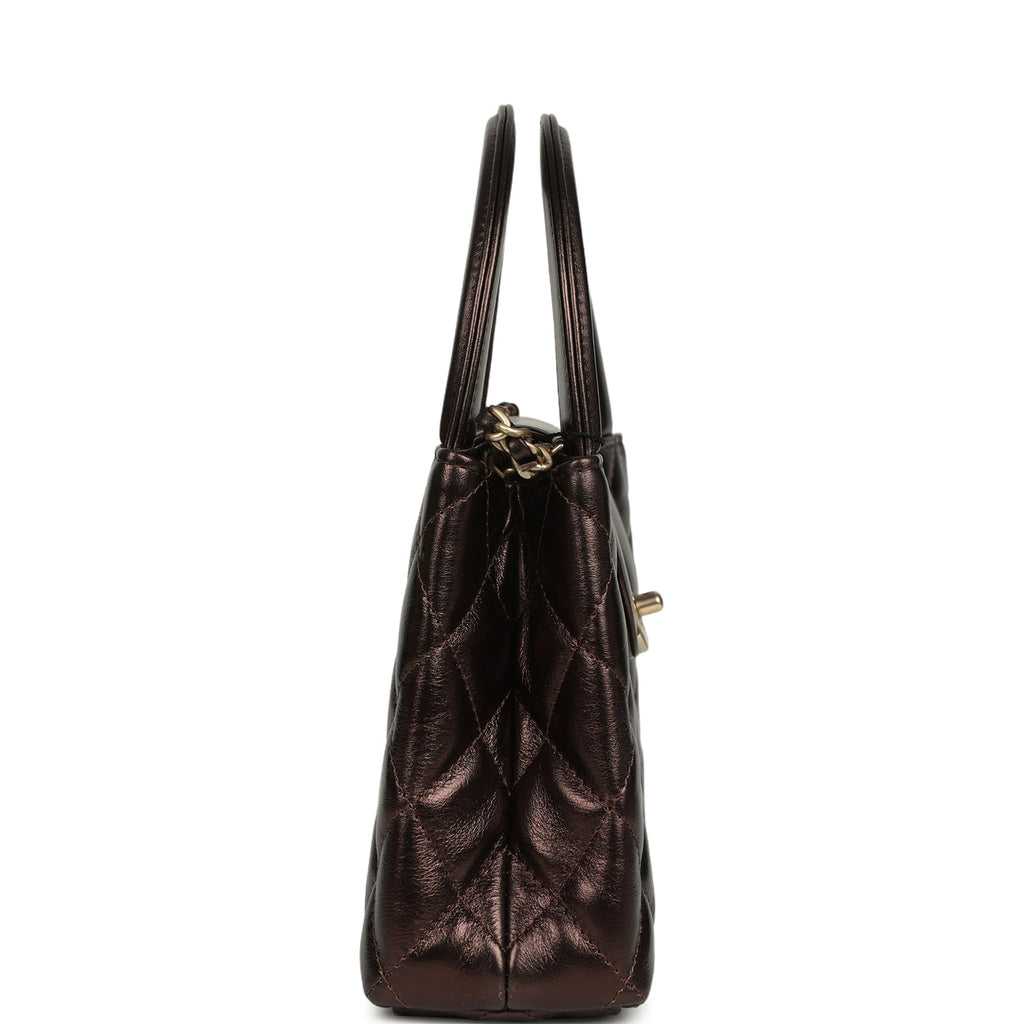 Chanel Small Kelly Shopper Metallic Dark Bronze Calfskin Brushed Light Gold Hardware
