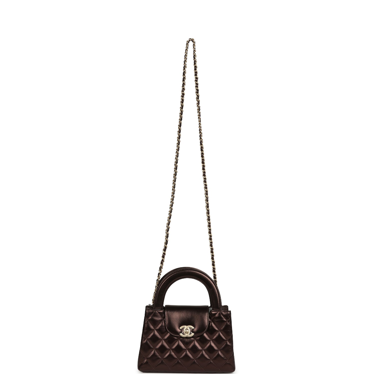 Chanel Small Kelly Shopper Metallic Dark Bronze Calfskin Brushed Light Gold Hardware