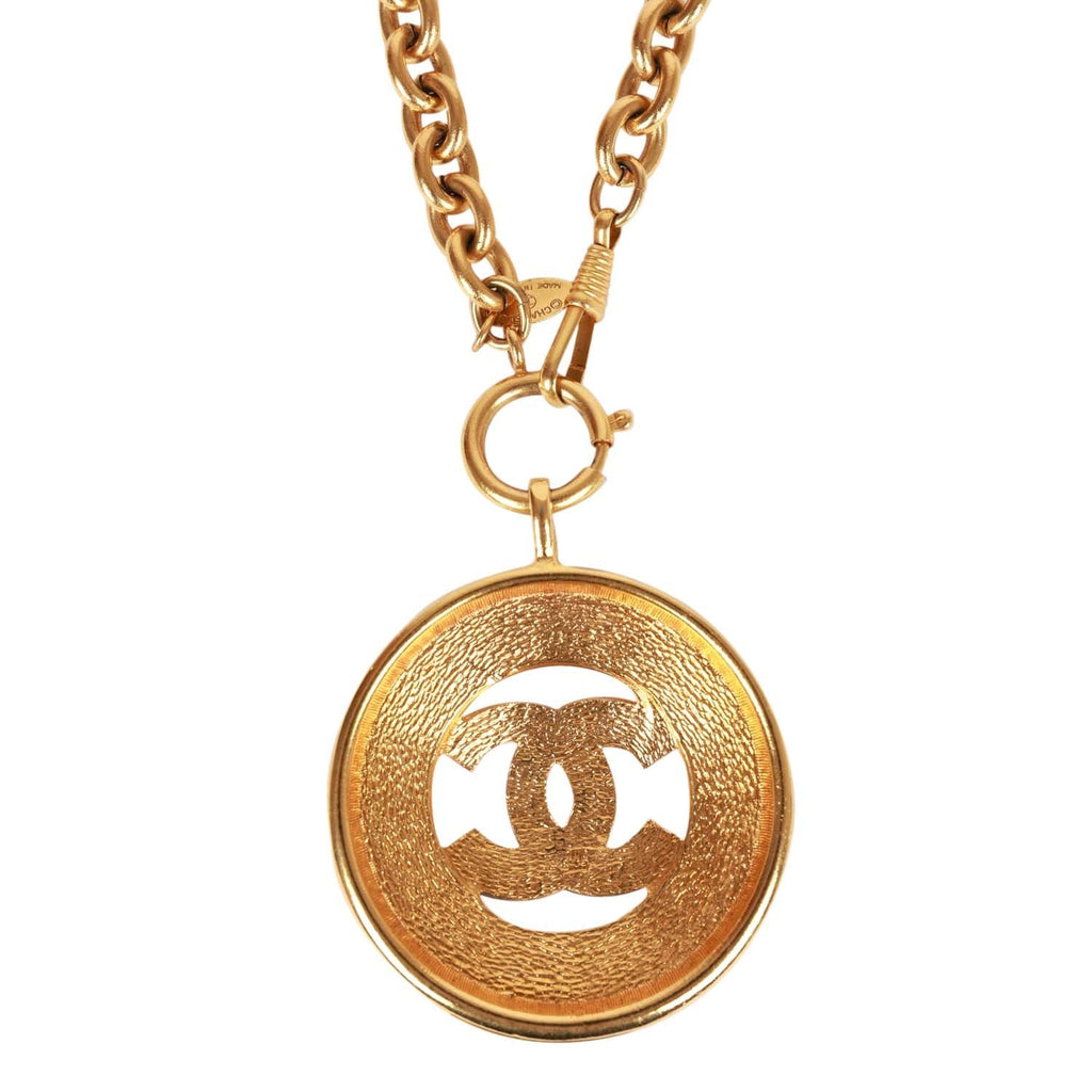 Vintage Chanel 24K Gold Plated Sunburst Interlocking CC Medallion Necklace