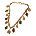 Vintage Chanel 24K Gold Plated Ruby and Emerald Gripoix Choker Necklace