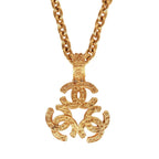 Vintage Chanel 24K Gold Plated Triple Interlocking CC Pendant Necklace