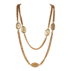 Vintage Chanel 24K Gold Plated CC Oval Coin Charm Sautoir Necklace