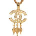 Vintage Chanel 24K Gold Plated Filigree Cut-Out CC Pendant Necklace