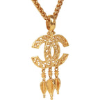 Vintage Chanel 24K Gold Plated Filigree Cut-Out CC Pendant Necklace