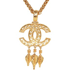 Vintage Chanel 24K Gold Plated Filigree Cut-Out CC Pendant Necklace