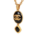 Vintage Chanel 24K Gold Plated Embossed CC Logo Pendant Necklace