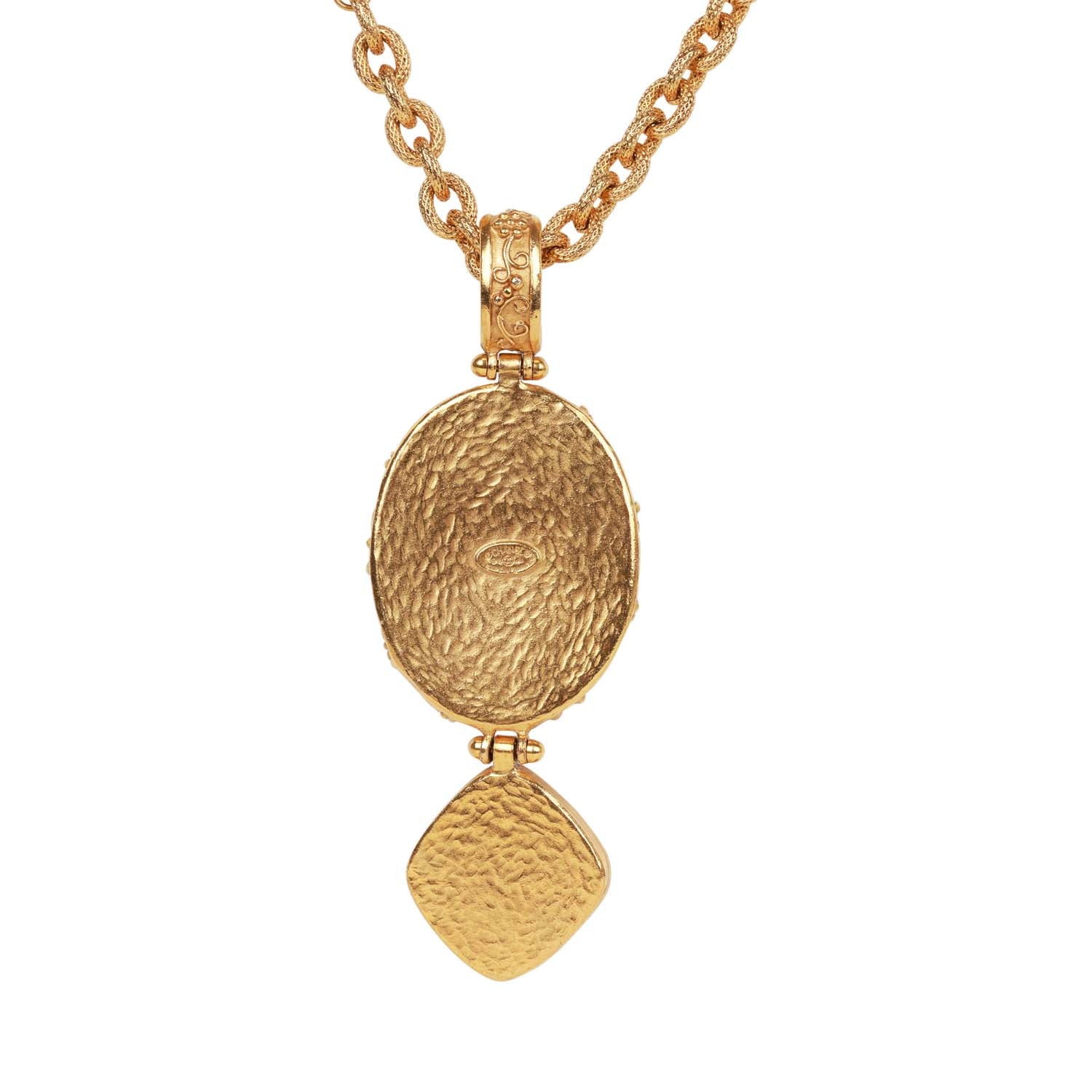 Vintage Chanel 24K Gold Plated Embossed CC Logo Pendant Necklace
