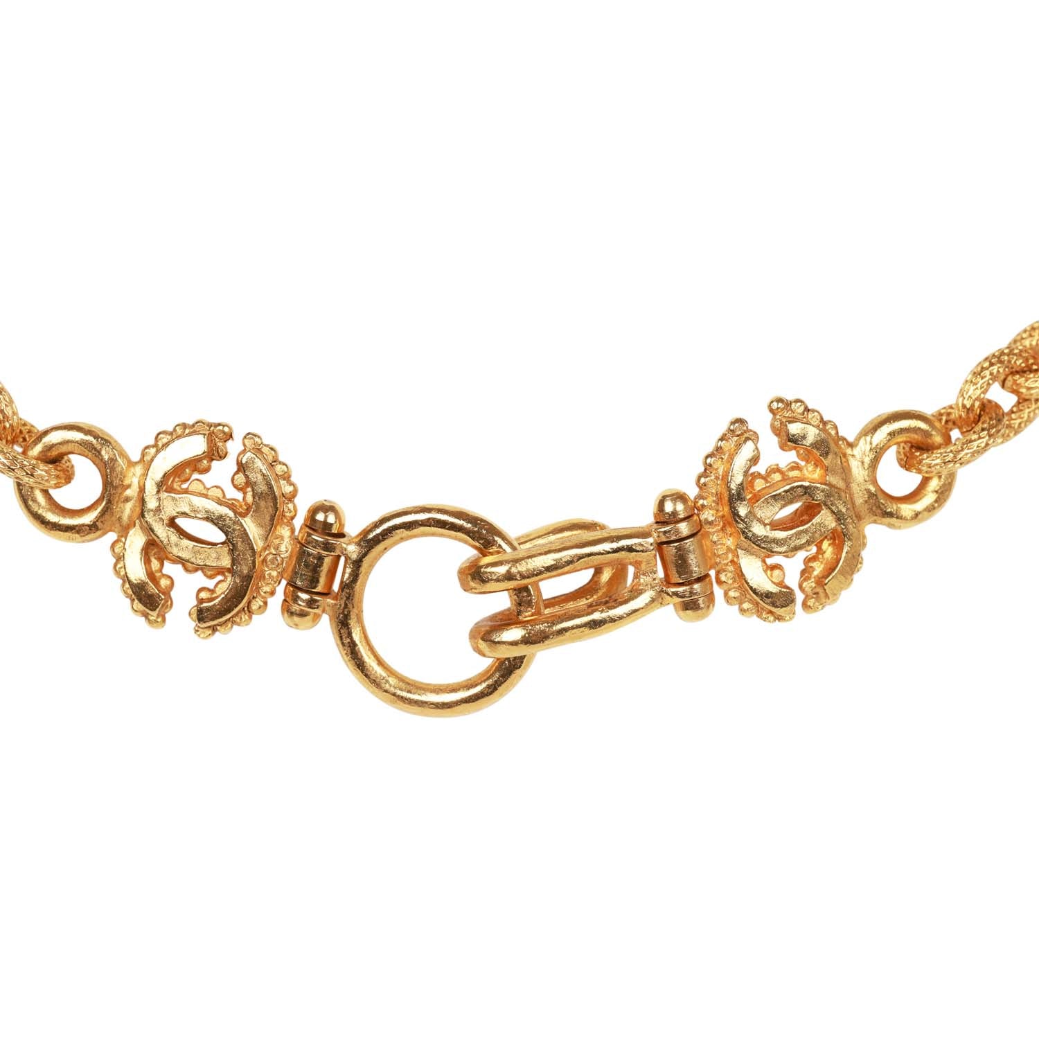 Vintage Chanel 24K Gold Plated Embossed CC Logo Pendant Necklace