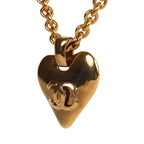 Vintage Chanel 24K Gold Plated Long CC Heart Pendant Necklace