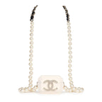 Chanel Crystal CC Resin & Pearls Airpod Pro Case Necklace Light Gold Hardware
