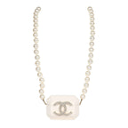 Chanel Crystal CC Resin & Pearls Airpod Pro Case Necklace Light Gold Hardware