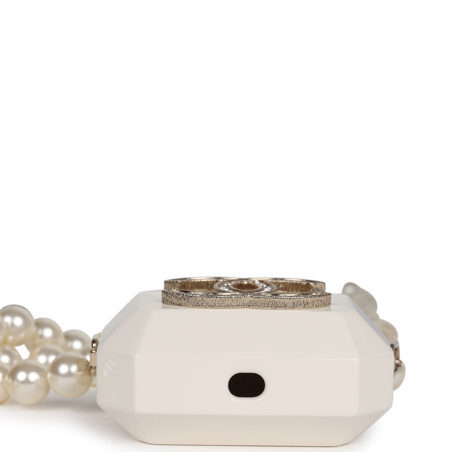 Chanel Crystal CC Resin & Pearls Airpod Pro Case Necklace Light Gold Hardware