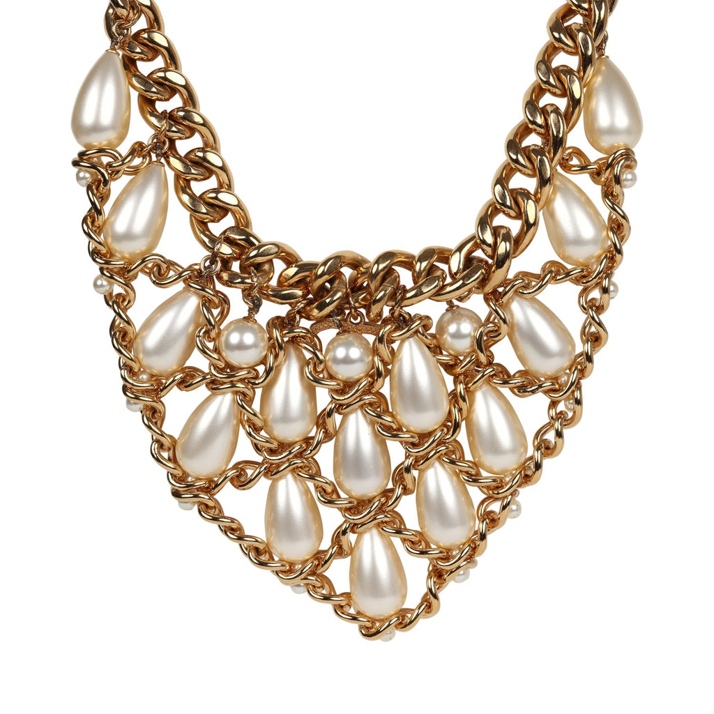 Chanel Layered Pearl Cluster Necklace Gold Hardware