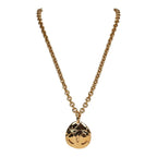 Vintage Chanel 24K Gold Plated CC Quilted Oval Pendant Necklace