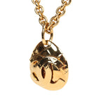 Vintage Chanel 24K Gold Plated CC Quilted Oval Pendant Necklace