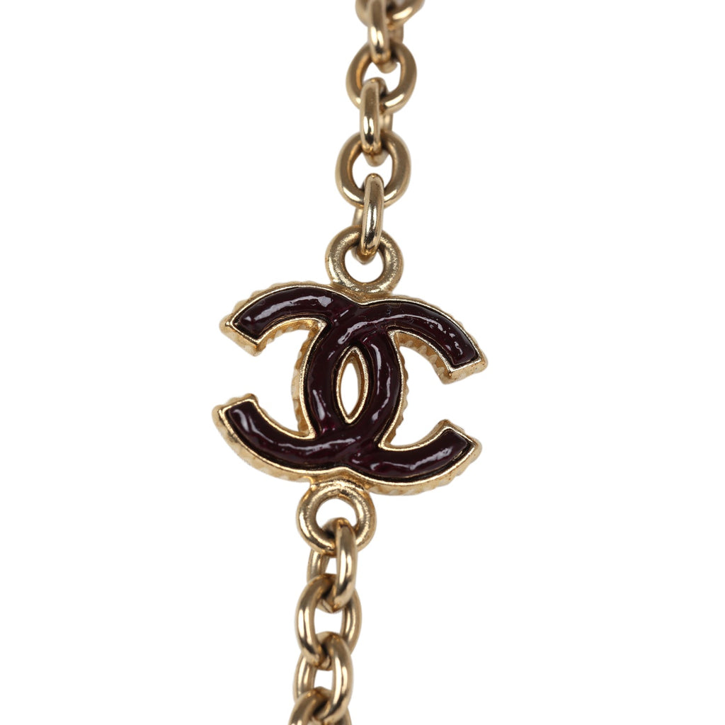 Chanel CC Gripoix Burgundy Beaded Necklace Gold Hardware