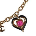 Chanel Hearts Charm Necklace Black, Pink Enamel and Gripoix Gold Tone Hardware