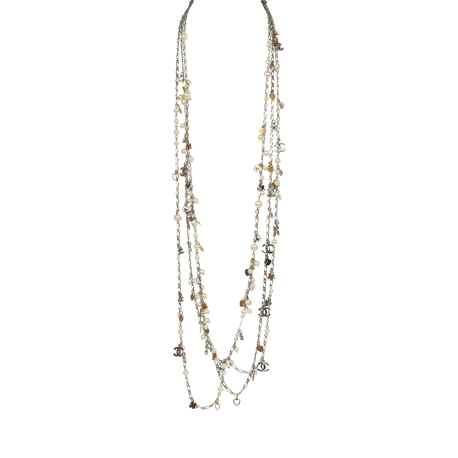 Chanel CC Clovers & Hearts Layered Necklace Mixed Metal Hardware