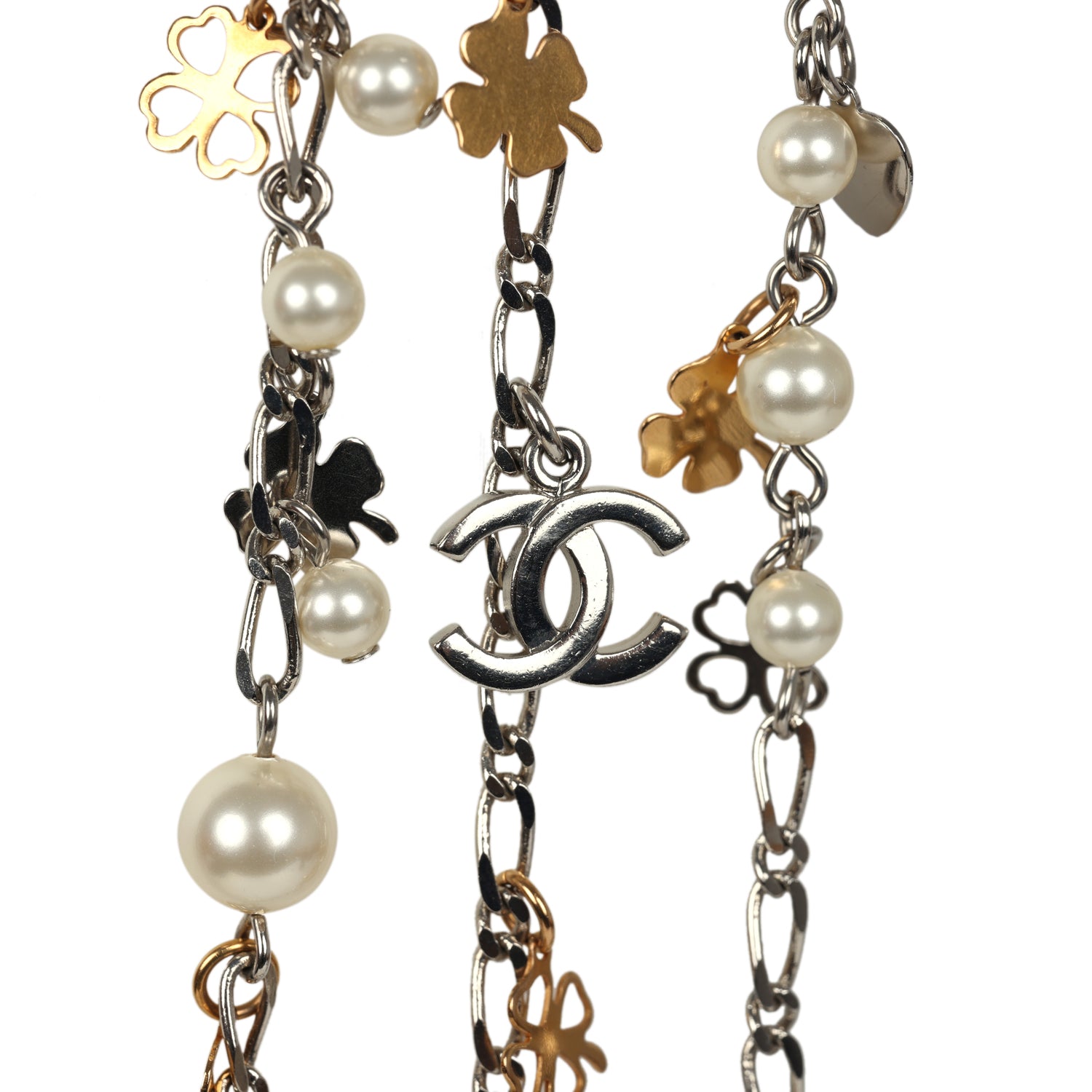 Chanel CC Clovers & Hearts Layered Necklace Mixed Metal Hardware