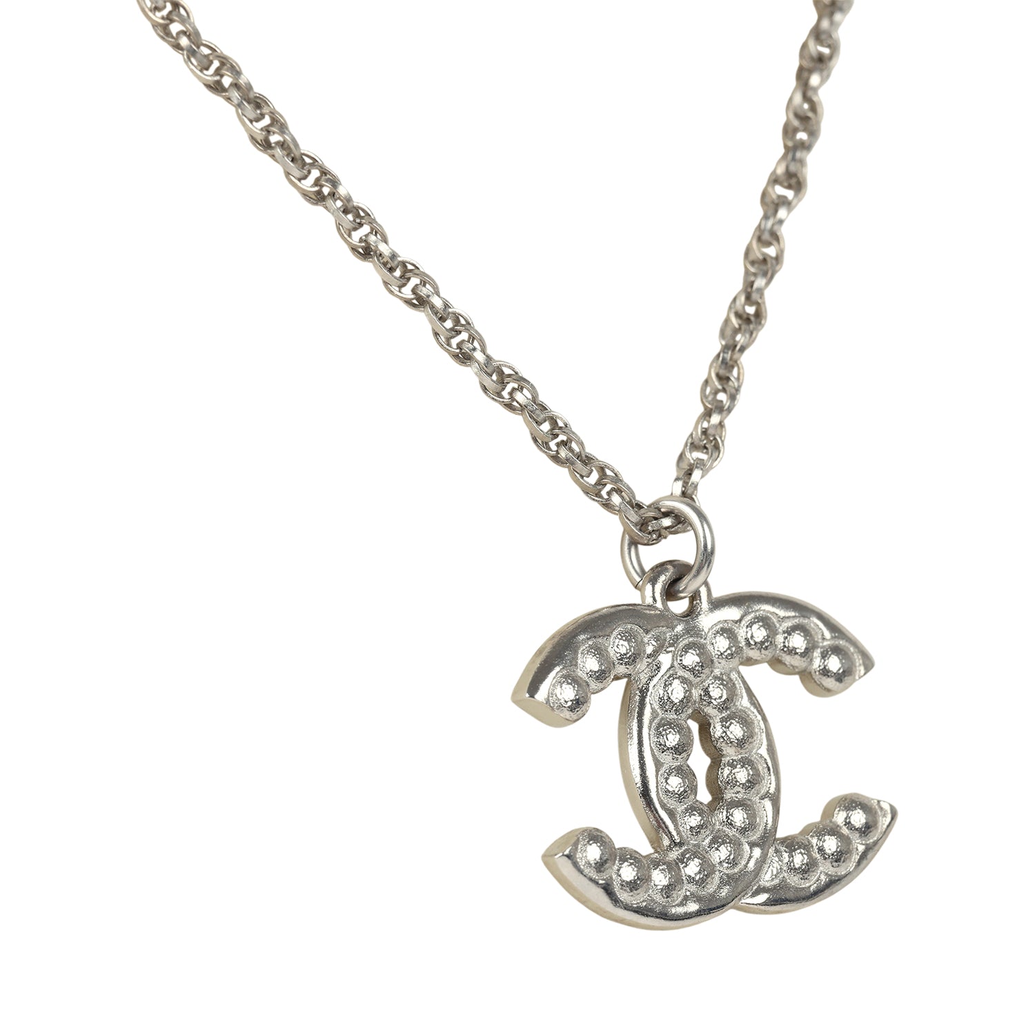 Chanel Faux Pearl and Crystal CC Pendant Necklace Silver Tone Hardware