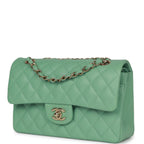 Chanel Small Classic Double Flap Green Caviar Light Gold Hardware