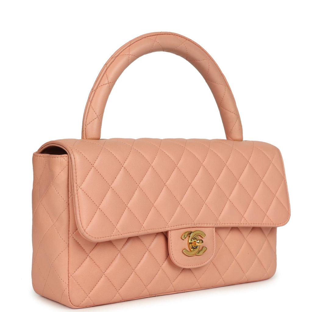 Vintage Chanel Kelly Parent and Child Flap Bag Set Pink Lambskin Gold Hardware