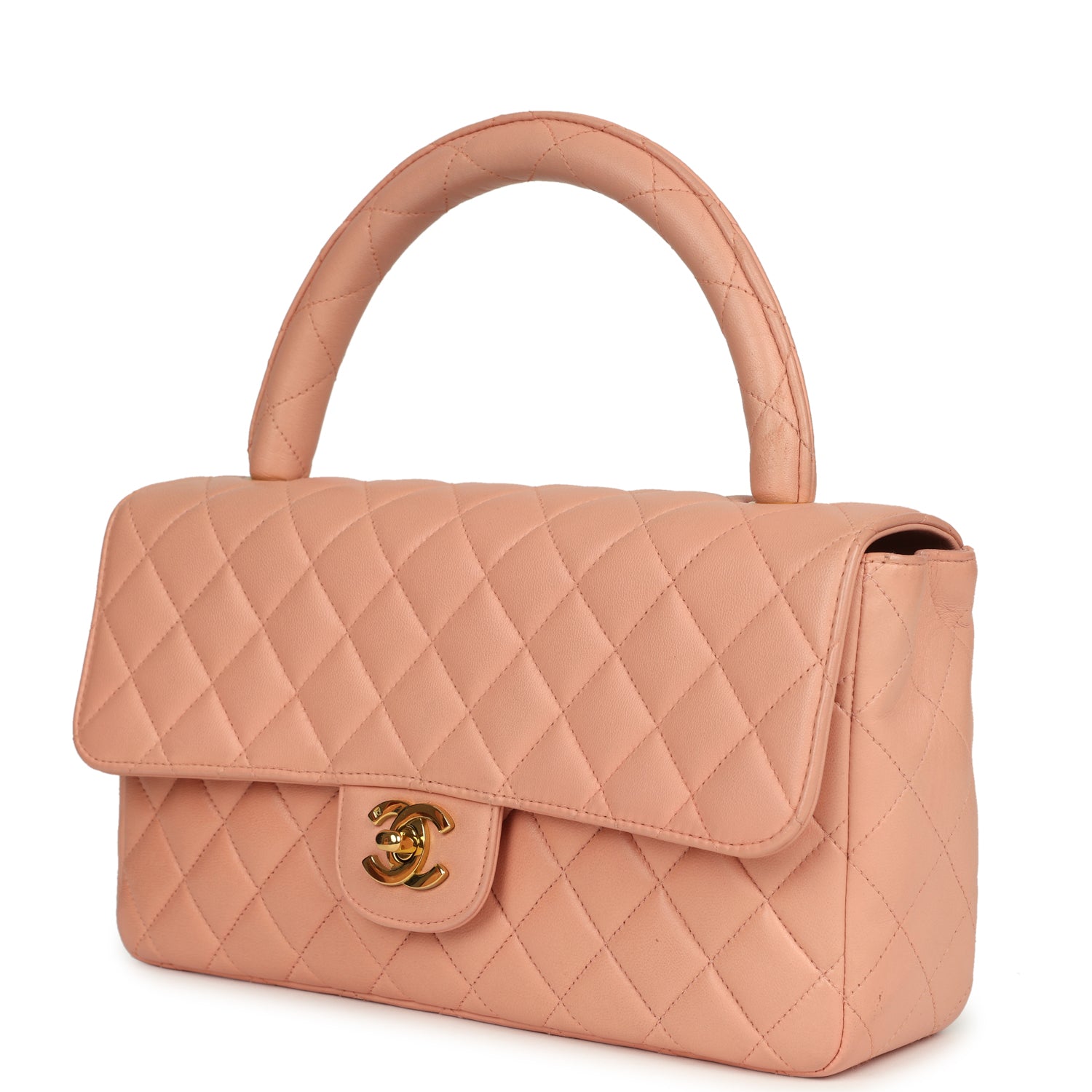 Vintage Chanel Kelly Parent and Child Flap Bag Set Pink Lambskin Gold Hardware