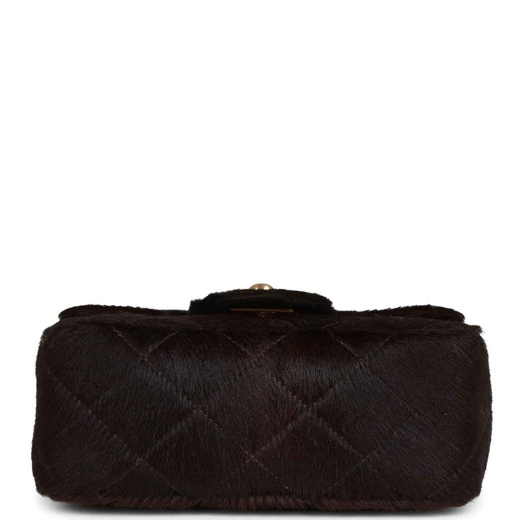 Vintage Chanel Micro Kelly Child Dark Brown Pony Hair Gold Hardware
