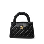 Chanel 23K Black Shiny Aged Calfskin Quilted Nano Kelly Shopper Aged Gold Hardware