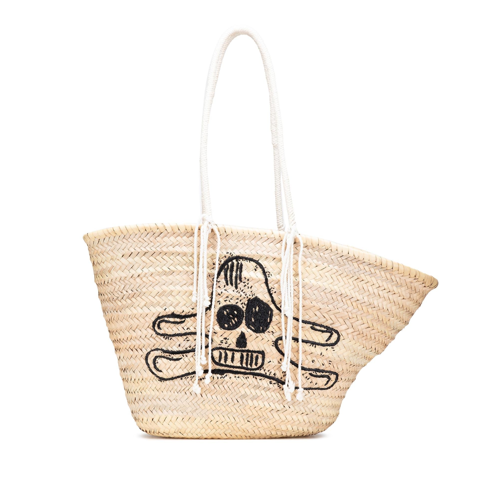 Celine Andre Butzer Large Raffia Classic Wanderer Embroidered Shopping Tote